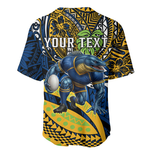 Personalised Parramatta Eels Baseball Jersey Polynesian Tribal Art Style With Muscular Eel Mascot