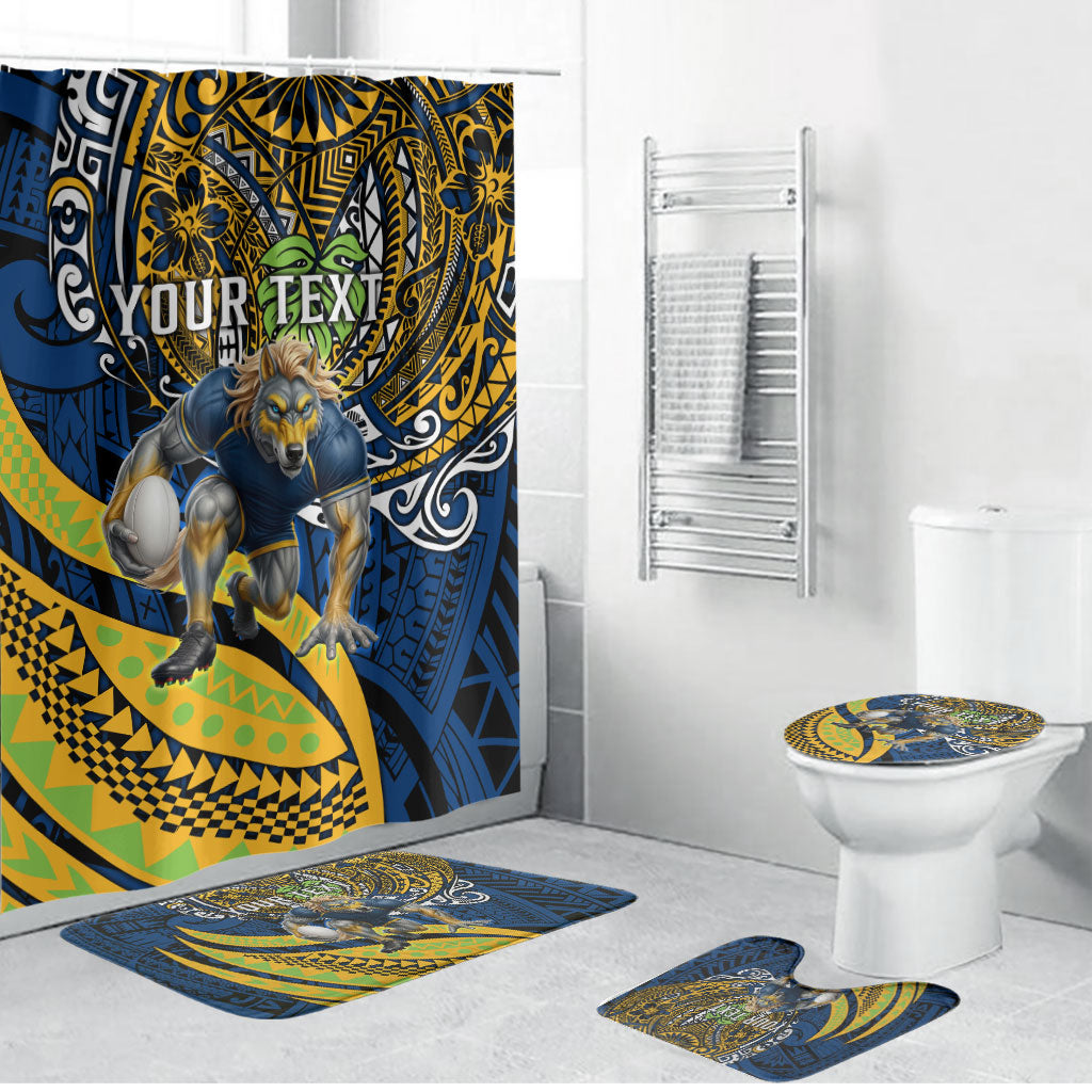 Personalised Parramatta Eels Bathroom Set Polynesian Tribal Art Style With Muscular Eel Mascot