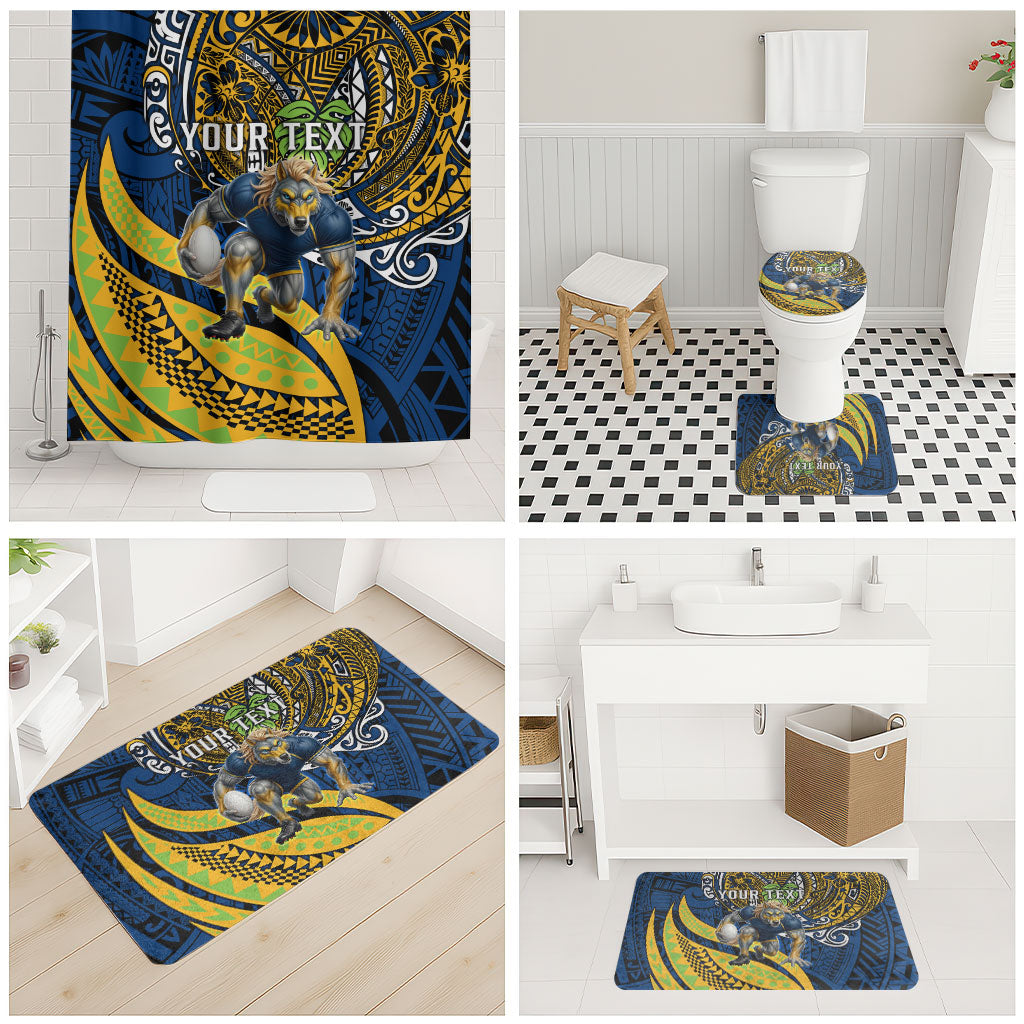 Personalised Parramatta Eels Bathroom Set Polynesian Tribal Art Style With Muscular Eel Mascot
