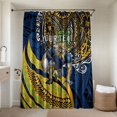 Personalised Parramatta Eels Bathroom Set Polynesian Tribal Art Style With Muscular Eel Mascot