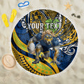 Personalised Parramatta Eels Beach Blanket Polynesian Tribal Art Style With Muscular Eel Mascot
