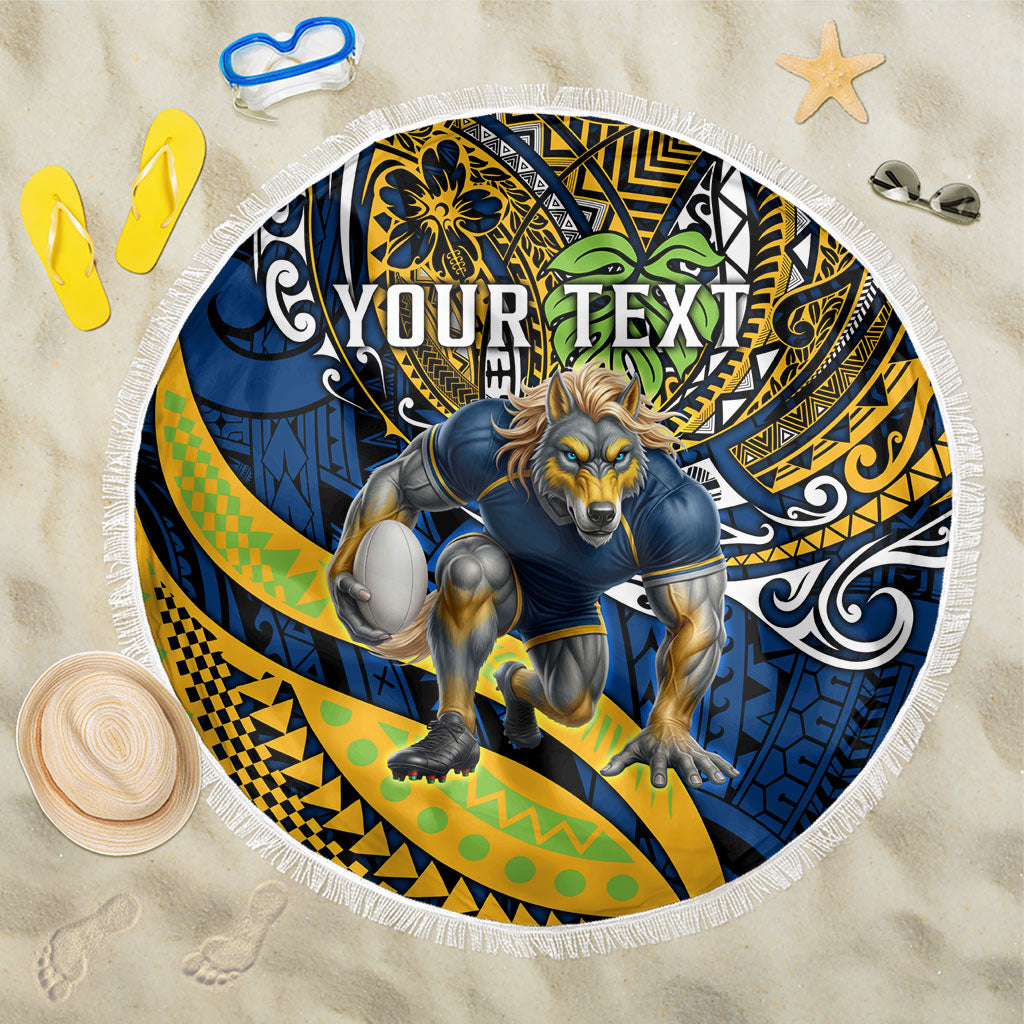 Personalised Parramatta Eels Beach Blanket Polynesian Tribal Art Style With Muscular Eel Mascot