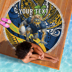 Personalised Parramatta Eels Beach Blanket Polynesian Tribal Art Style With Muscular Eel Mascot