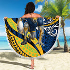 Personalised Parramatta Eels Beach Blanket Polynesian Tribal Art Style With Muscular Eel Mascot