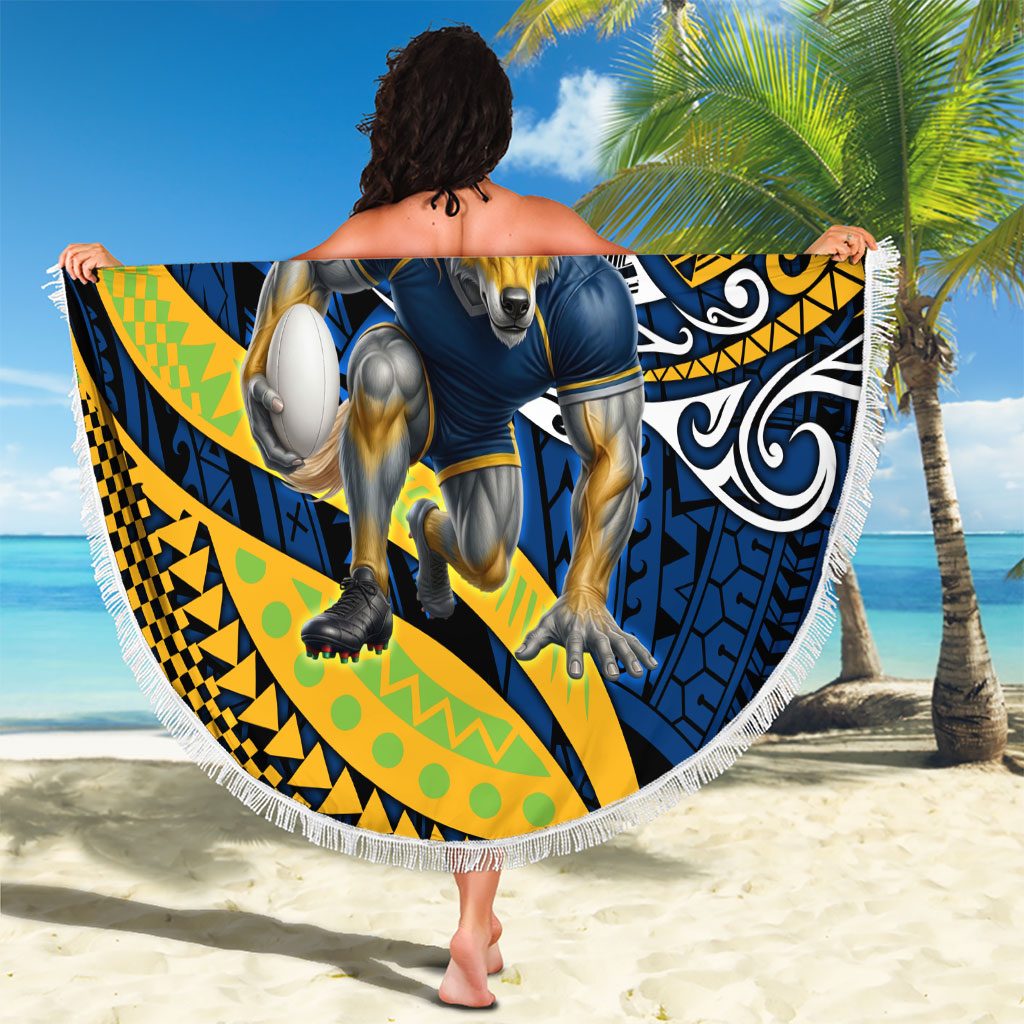 Personalised Parramatta Eels Beach Blanket Polynesian Tribal Art Style With Muscular Eel Mascot