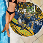 Personalised Parramatta Eels Beach Blanket Polynesian Tribal Art Style With Muscular Eel Mascot