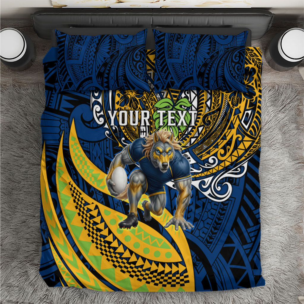 Personalised Parramatta Eels Bedding Set Polynesian Tribal Art Style With Muscular Eel Mascot