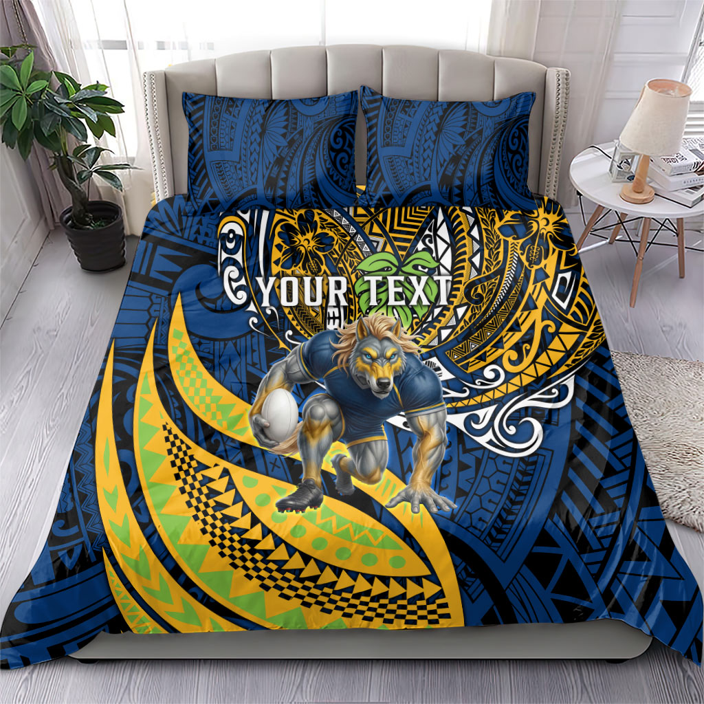 Personalised Parramatta Eels Bedding Set Polynesian Tribal Art Style With Muscular Eel Mascot