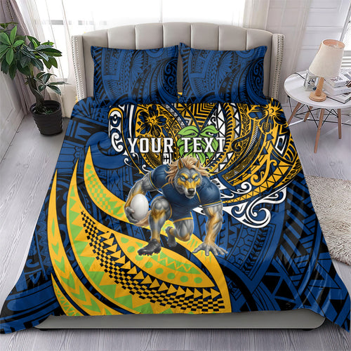 Personalised Parramatta Eels Bedding Set Polynesian Tribal Art Style With Muscular Eel Mascot