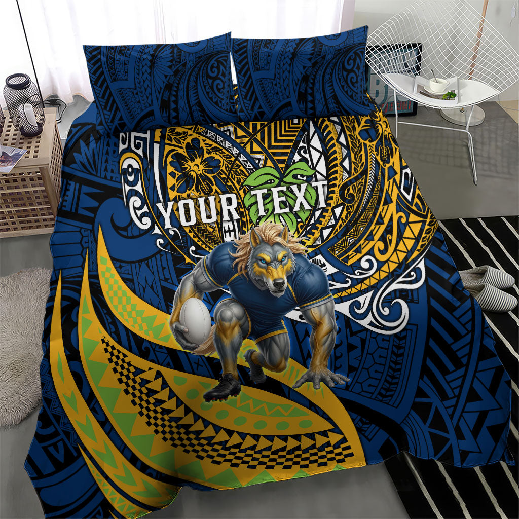 Personalised Parramatta Eels Bedding Set Polynesian Tribal Art Style With Muscular Eel Mascot