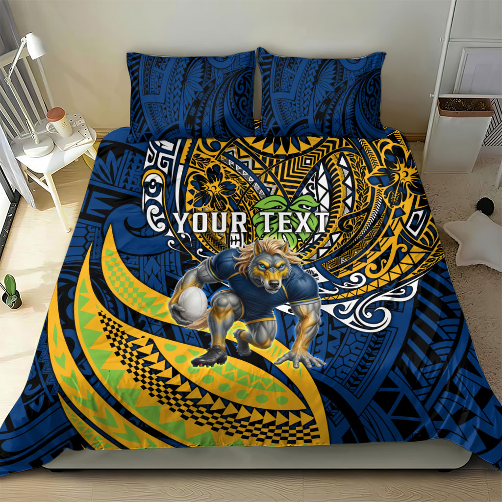 Personalised Parramatta Eels Bedding Set Polynesian Tribal Art Style With Muscular Eel Mascot