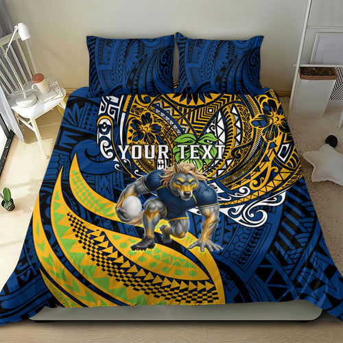 Personalised Parramatta Eels Bedding Set Polynesian Tribal Art Style With Muscular Eel Mascot