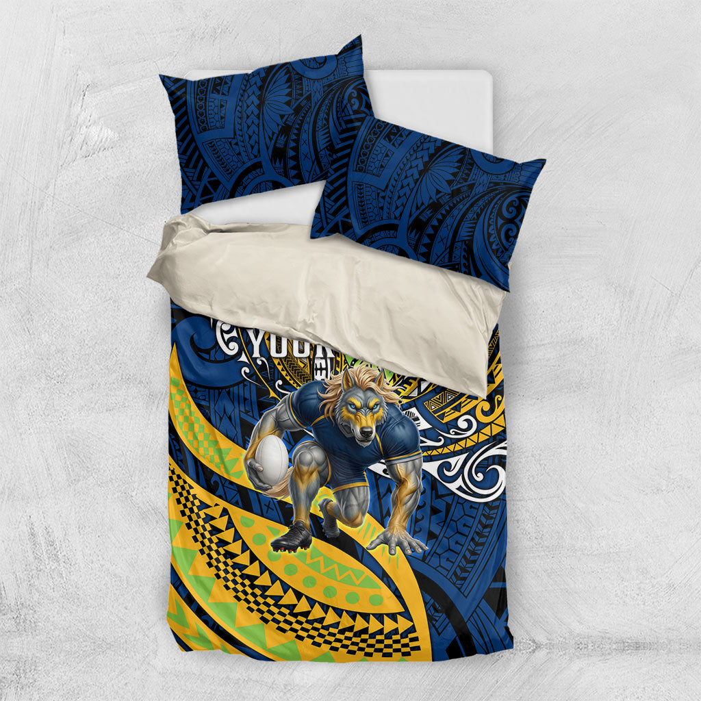 Personalised Parramatta Eels Bedding Set Polynesian Tribal Art Style With Muscular Eel Mascot