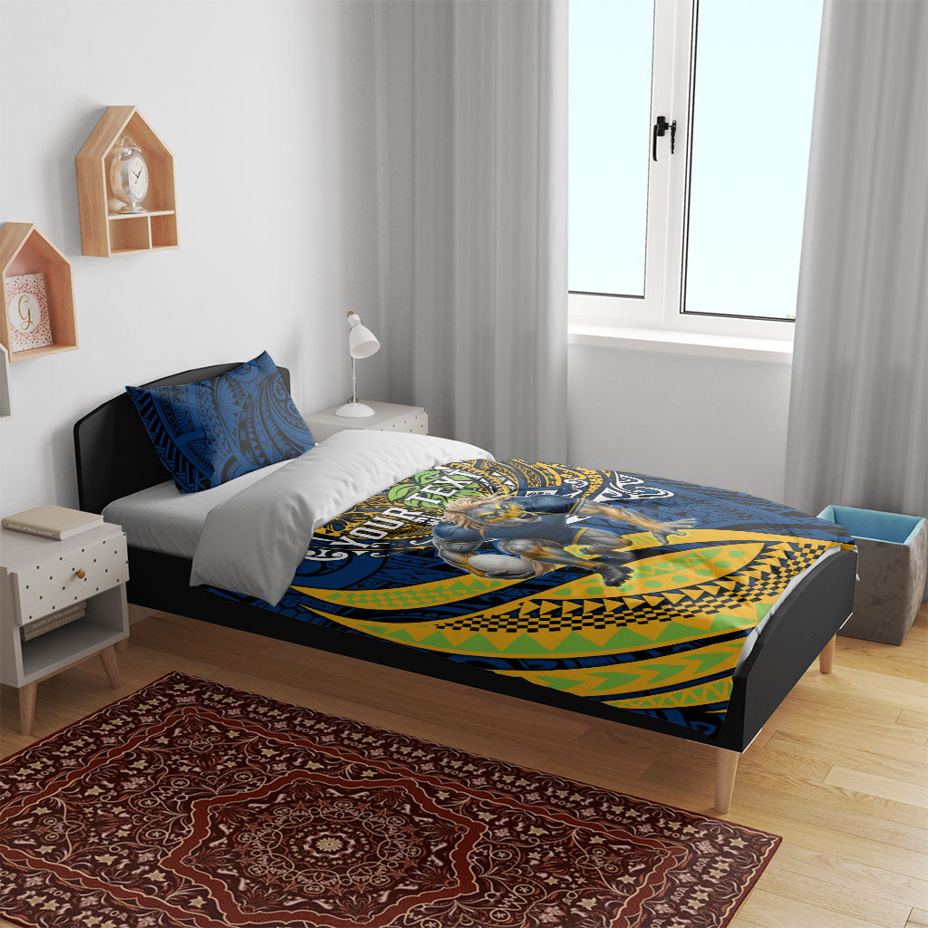 Personalised Parramatta Eels Bedding Set Polynesian Tribal Art Style With Muscular Eel Mascot