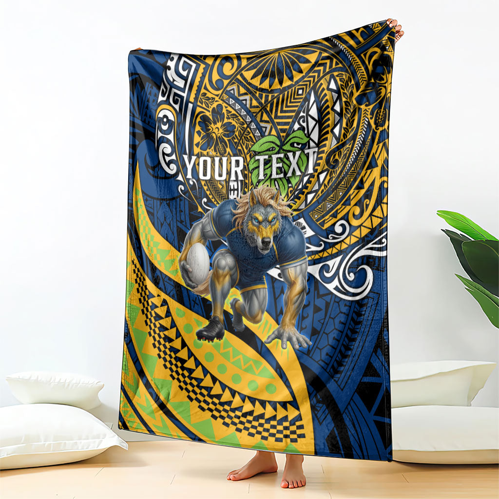 Personalised Parramatta Eels Blanket Polynesian Tribal Art Style With Muscular Eel Mascot