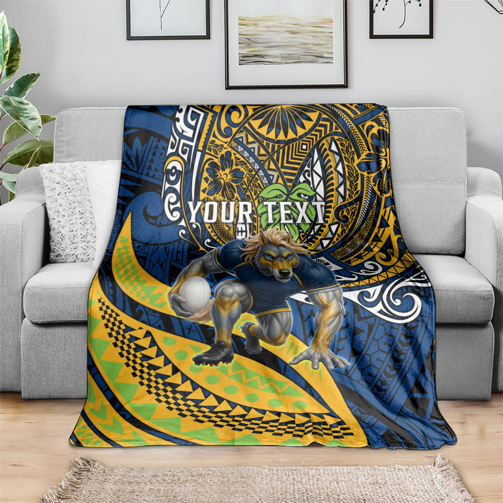 Personalised Parramatta Eels Blanket Polynesian Tribal Art Style With Muscular Eel Mascot