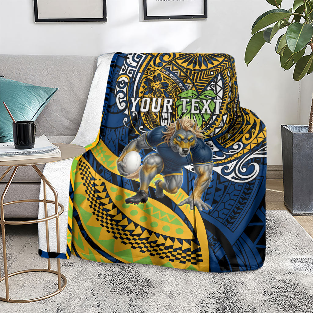 Personalised Parramatta Eels Blanket Polynesian Tribal Art Style With Muscular Eel Mascot
