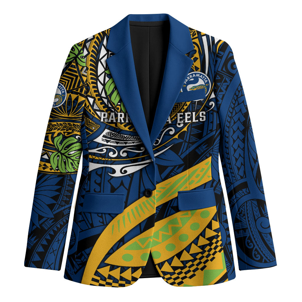 Personalised Parramatta Eels Blazer Polynesian Tribal Art Style With Muscular Eel Mascot