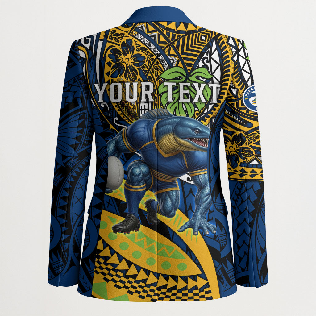 Personalised Parramatta Eels Blazer Polynesian Tribal Art Style With Muscular Eel Mascot
