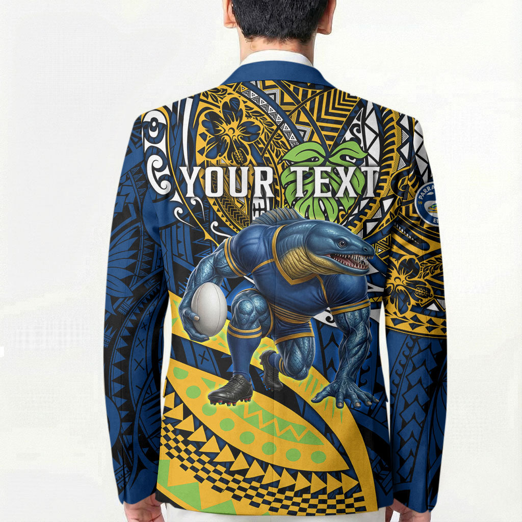 Personalised Parramatta Eels Blazer Polynesian Tribal Art Style With Muscular Eel Mascot