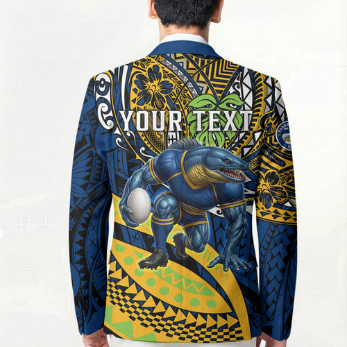 Personalised Parramatta Eels Blazer Polynesian Tribal Art Style With Muscular Eel Mascot