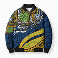 Personalised Parramatta Eels Bomber Puffer Jacket Polynesian Tribal Art Style With Muscular Eel Mascot