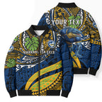 Personalised Parramatta Eels Bomber Puffer Jacket Polynesian Tribal Art Style With Muscular Eel Mascot