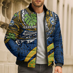 Personalised Parramatta Eels Bomber Puffer Jacket Polynesian Tribal Art Style With Muscular Eel Mascot
