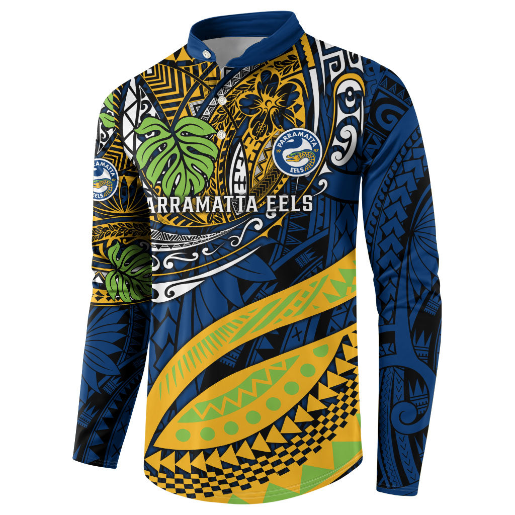 Personalised Parramatta Eels Button Sweatshirt Polynesian Tribal Art Style With Muscular Eel Mascot