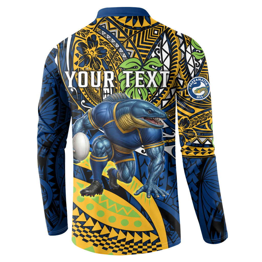 Personalised Parramatta Eels Button Sweatshirt Polynesian Tribal Art Style With Muscular Eel Mascot