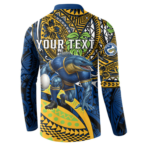 Personalised Parramatta Eels Button Sweatshirt Polynesian Tribal Art Style With Muscular Eel Mascot
