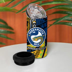 Personalised Parramatta Eels 4 in 1 Can Cooler Tumbler Polynesian Tribal Art Style With Muscular Eel Mascot