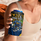 Personalised Parramatta Eels 4 in 1 Can Cooler Tumbler Polynesian Tribal Art Style With Muscular Eel Mascot