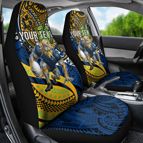 Personalised Parramatta Eels Car Seat Cover Polynesian Tribal Art Style With Muscular Eel Mascot