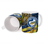Personalised Parramatta Eels Ceramic Mug Polynesian Tribal Art Style With Muscular Eel Mascot