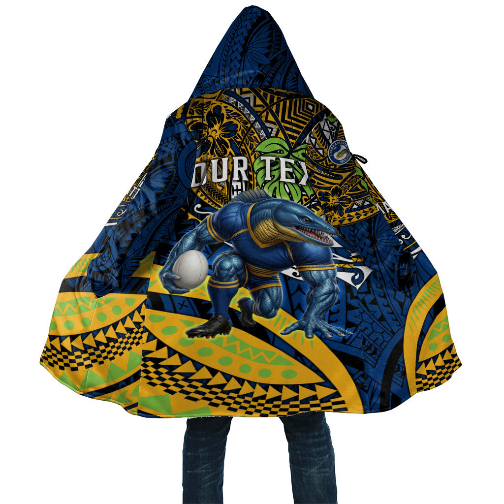 Personalised Parramatta Eels Cloak Polynesian Tribal Art Style With Muscular Eel Mascot