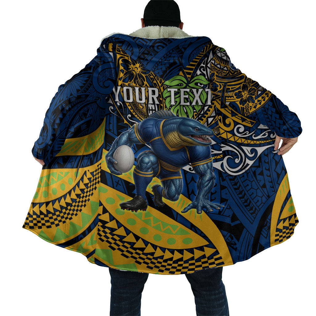 Personalised Parramatta Eels Cloak Polynesian Tribal Art Style With Muscular Eel Mascot
