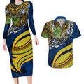 Personalised Parramatta Eels Couples Matching Long Sleeve Bodycon Dress and Hawaiian Shirt Polynesian Tribal Art Style With Muscular Eel Mascot