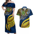 Personalised Parramatta Eels Couples Matching Off Shoulder Maxi Dress and Hawaiian Shirt Polynesian Tribal Art Style With Muscular Eel Mascot
