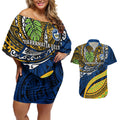 Personalised Parramatta Eels Couples Matching Off Shoulder Short Dress and Hawaiian Shirt Polynesian Tribal Art Style With Muscular Eel Mascot