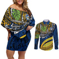 Personalised Parramatta Eels Couples Matching Off Shoulder Short Dress and Long Sleeve Button Shirt Polynesian Tribal Art Style With Muscular Eel Mascot