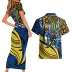 Personalised Parramatta Eels Couples Matching Short Sleeve Bodycon Dress and Hawaiian Shirt Polynesian Tribal Art Style With Muscular Eel Mascot