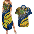 Personalised Parramatta Eels Couples Matching Summer Maxi Dress and Hawaiian Shirt Polynesian Tribal Art Style With Muscular Eel Mascot