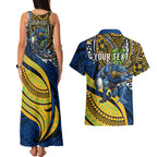 Personalised Parramatta Eels Couples Matching Tank Maxi Dress and Hawaiian Shirt Polynesian Tribal Art Style With Muscular Eel Mascot