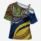 Personalised Parramatta Eels Cross Shoulder Shirt Polynesian Tribal Art Style With Muscular Eel Mascot