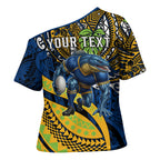 Personalised Parramatta Eels Cross Shoulder Shirt Polynesian Tribal Art Style With Muscular Eel Mascot