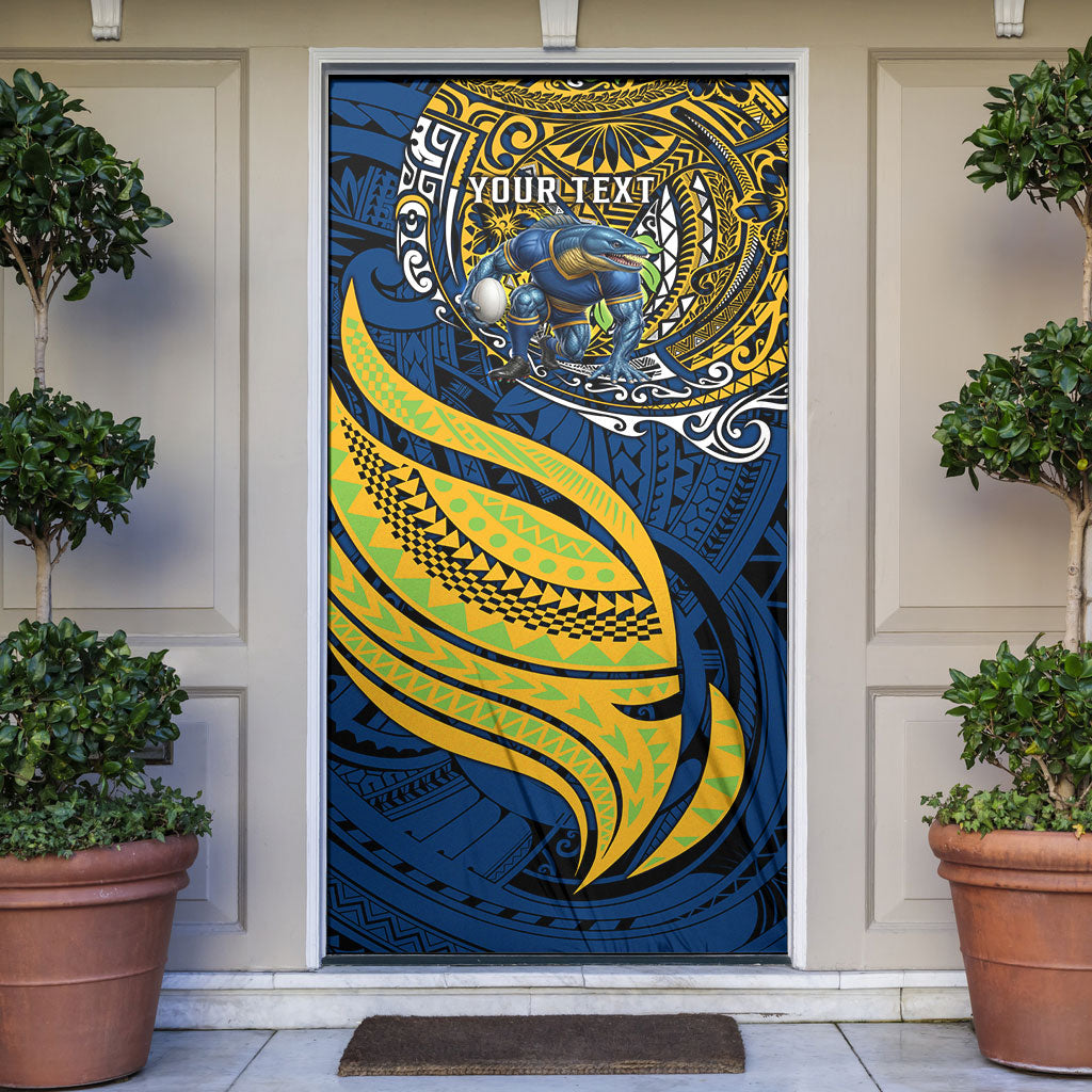 Personalised Parramatta Eels Door Cover Polynesian Tribal Art Style With Muscular Eel Mascot