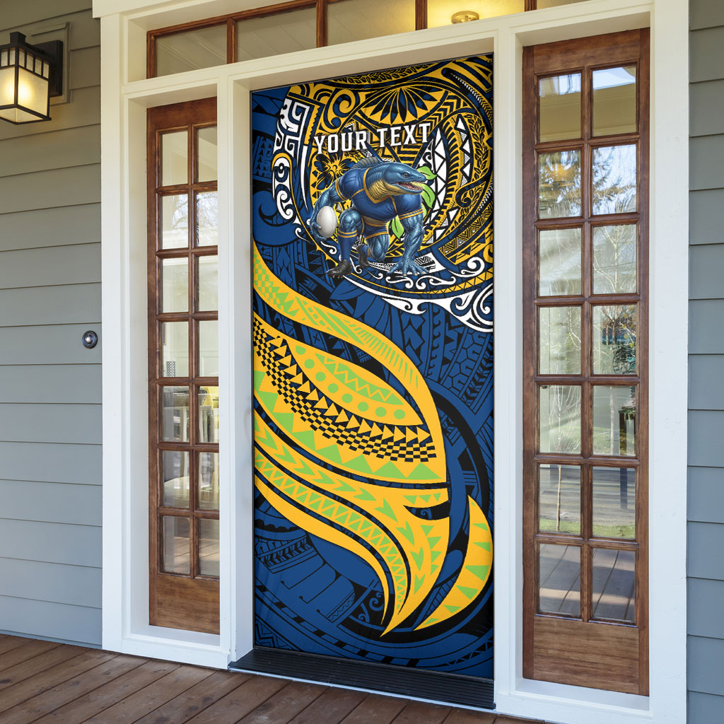Personalised Parramatta Eels Door Cover Polynesian Tribal Art Style With Muscular Eel Mascot