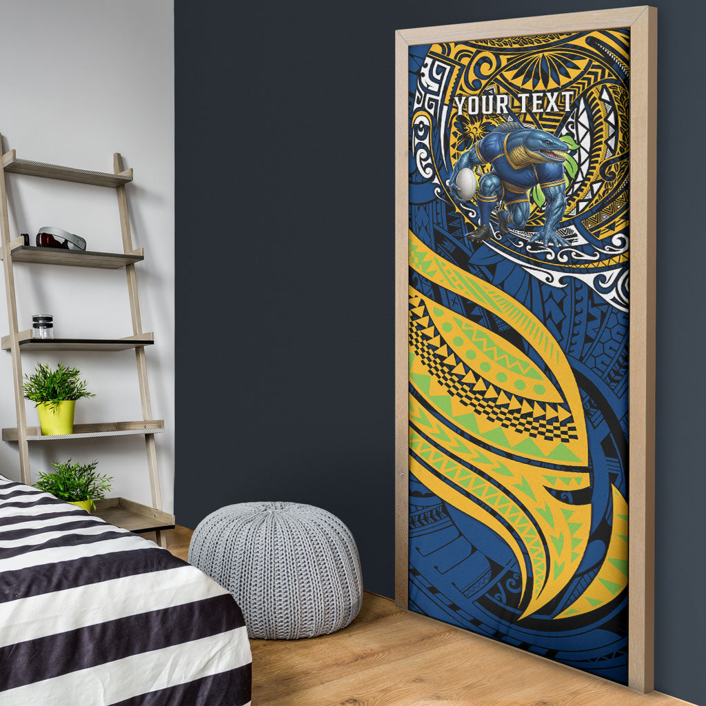 Personalised Parramatta Eels Door Cover Polynesian Tribal Art Style With Muscular Eel Mascot