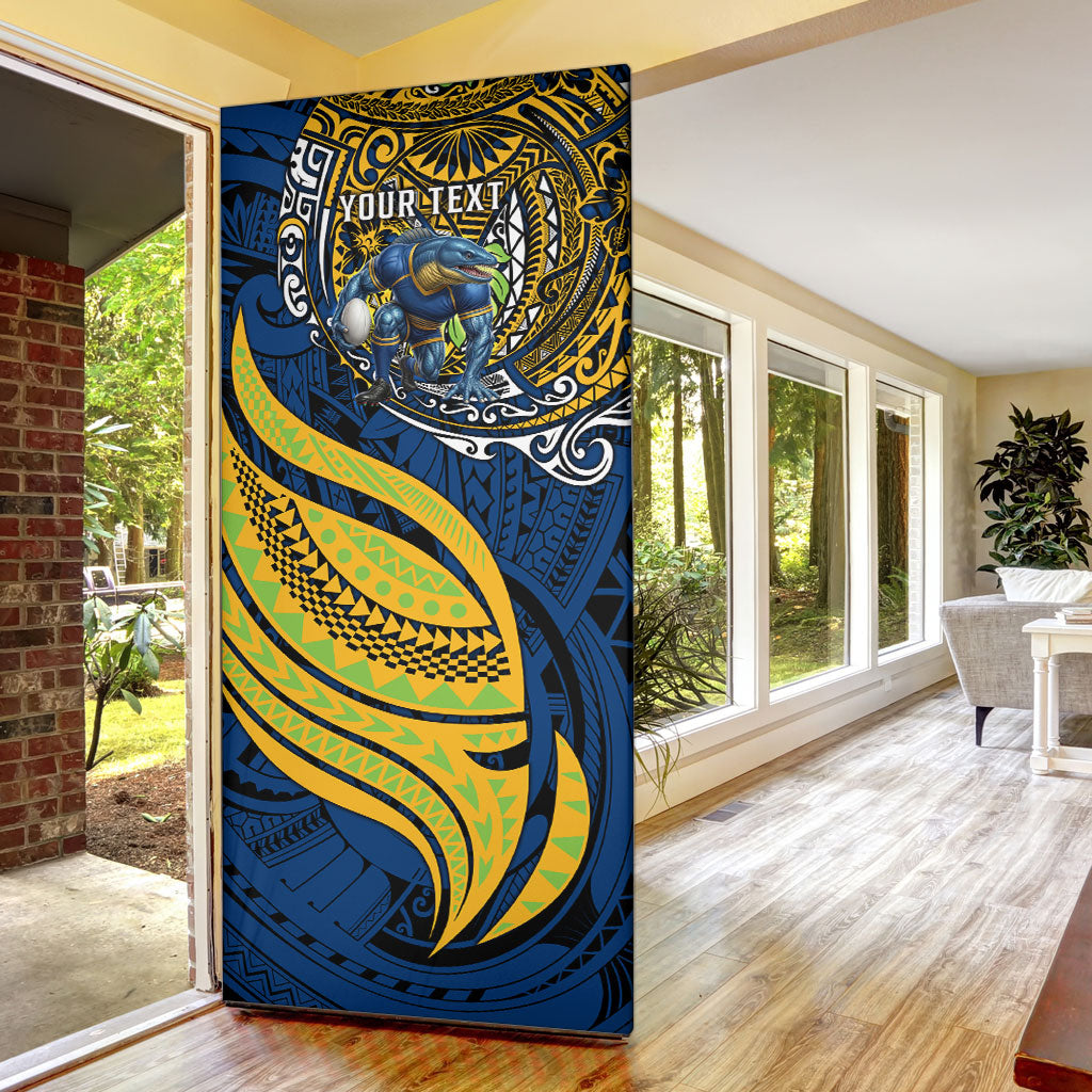 Personalised Parramatta Eels Door Cover Polynesian Tribal Art Style With Muscular Eel Mascot